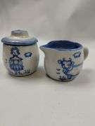 Hadley Pottery Country Scene Creamer Sugar Butter Milk Maid Cows Girl
