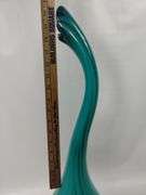 25" Decor Vase Art Glass Hand Blown Pulled Murano Peacock Blue Green