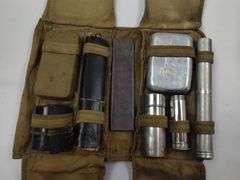 WWI Gillette Kahki Military Barber Shaving Kit Genco Razor Rawleighs Jar Brush Bantron Tablets