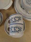 MCM MidCentury Modern Dishes Set LENOX DewDrops Blue Floral Stoneware