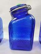 Casadis Milano Cobalt Blue Glass Canisters Fruit Embossed 4pcs