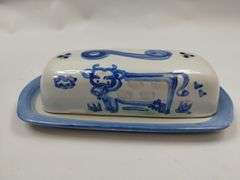 Hadley Pottery Country Scene Creamer Sugar Butter Milk Maid Cows Girl