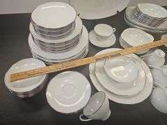 Noritake White Silver Trim Fremont Pattern Dish Set +Serving