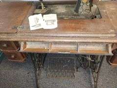 Antique Singer No 66 Sewing Machine Treadle Leather Belt 4 Drawer+Tip Out Table