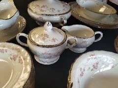Huge Dish Set LOT Pope Gosser Florence Pink Floral Plates Bowls Serving Cups Saucers