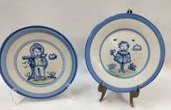 Hadley Pottery Country Scene 2 5pc Sets Farmer Wife Girl Cups Plates Bowls