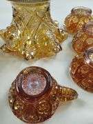 Carnival Glass Marigold Punch Bowl Base Cups Luster Hollywood Regency