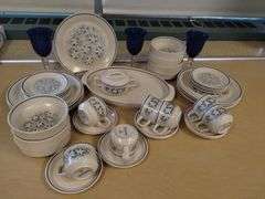 MCM MidCentury Modern Dishes Set LENOX DewDrops Blue Floral Stoneware