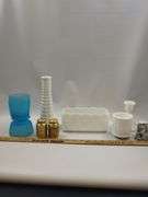 Pickers LOT: Vintage Pressed Pattern Milk Glass Blue Gold Finish