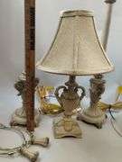Table Lamp Set Crackle White Cottage Core Country Ornate