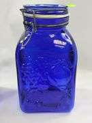 Casadis Milano Cobalt Blue Glass Canisters Fruit Embossed 4pcs