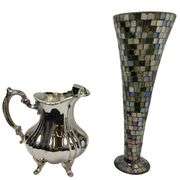 Towle Silverplated Ice Water Pitcher + Mosaic 16" Vase Glass Hand Made
