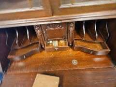 Antique American Slant Front Secretary Cabinet Fretting Hidden Drawers Compartments