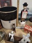 Pickers LOT: Vintage Antique Kitchen Crocks Cookie Cutters Samplers Embroidery