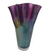 14" Murano Art Glass Handkerchief Vase Glitter ITALY Purple