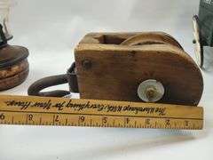 Pickers LOT: Barn Pulley Oil Lamps Salt Pepper Plaque