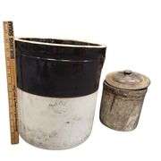 Crock Crown Stoneware 6 Brown Tan Pickle Antique