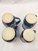 4 Doug Dotson Pottery Soda Fired Mugs Fishscale Patten Blue Brown