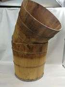 2 Antique Wood Plank Half Barrel Buckets Bale Wire