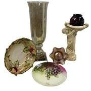 Vintage Decor LOT Midcentury Cherub Ruby Amethyst Glass Lustre Vase