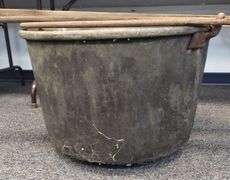 Huge 26" Round Antique Copper Boiling Pot Cooking Laundry Maple Syrup +Paddles
