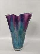 14" Murano Art Glass Handkerchief Vase Glitter ITALY Purple