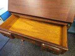 Antique American Slant Front Secretary Cabinet Fretting Hidden Drawers Compartments