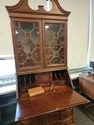 Antique American Slant Front Secretary Cabinet Fretting Hidden Drawers Compartments