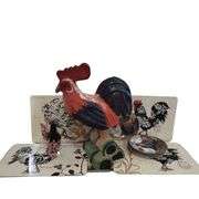 Decor Lot Art Glass ROOSTERs Papier Mache Plates Placemats