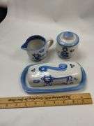 Hadley Pottery Country Scene Creamer Sugar Butter Milk Maid Cows Girl