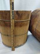 2 Antique Wood Plank Half Barrel Buckets Bale Wire