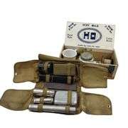 WWI Gillette Kahki Military Barber Shaving Kit Genco Razor Rawleighs Jar Brush Bantron Tablets