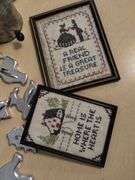 Pickers LOT: Vintage Antique Kitchen Crocks Cookie Cutters Samplers Embroidery
