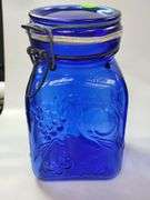 Casadis Milano Cobalt Blue Glass Canisters Fruit Embossed 4pcs