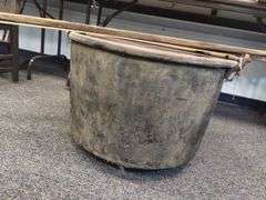 Huge 26" Round Antique Copper Boiling Pot Cooking Laundry Maple Syrup +Paddles