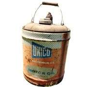Vintage 5 Gallon Unico Bureau Motor Oil Can SAE30 Metal