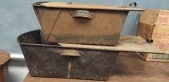2 Tin Food Warmers Ash Bins Coal Carriage Foot Antique