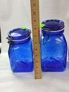 Casadis Milano Cobalt Blue Glass Canisters Fruit Embossed 4pcs