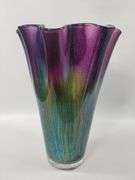14" Murano Art Glass Handkerchief Vase Glitter ITALY Purple