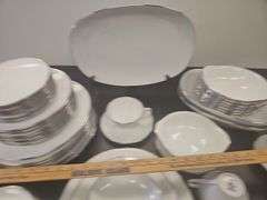 Noritake White Silver Trim Fremont Pattern Dish Set +Serving