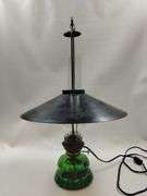 Antique Oil Lamp Hanging Country Store Green Glass Architectural Ceiling
