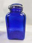Casadis Milano Cobalt Blue Glass Canisters Fruit Embossed 4pcs