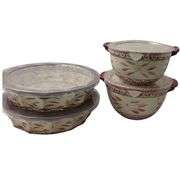 Temptations Two Mixing Bowls Lids + 2 Pie Dishes Old World