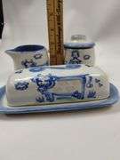 Hadley Pottery Country Scene Creamer Sugar Butter Milk Maid Cows Girl