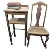 Antique Furniture Lamp Vase Plant Table Stand + Cane Seat Rocker