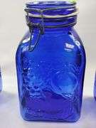 Casadis Milano Cobalt Blue Glass Canisters Fruit Embossed 4pcs