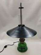 Antique Oil Lamp Hanging Country Store Green Glass Architectural Ceiling