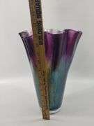 14" Murano Art Glass Handkerchief Vase Glitter ITALY Purple