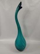 25" Decor Vase Art Glass Hand Blown Pulled Murano Peacock Blue Green