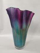 14" Murano Art Glass Handkerchief Vase Glitter ITALY Purple